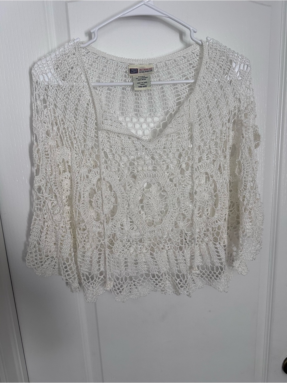 Faded Glory Vintage Crochet Lace Boho Poncho Cape One Size Cream Ivory